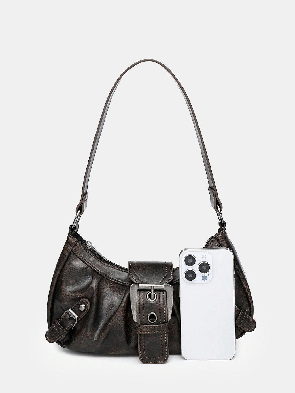 Vintage Hobo-Bag aus Kunstleder mit Schnallenakzenten