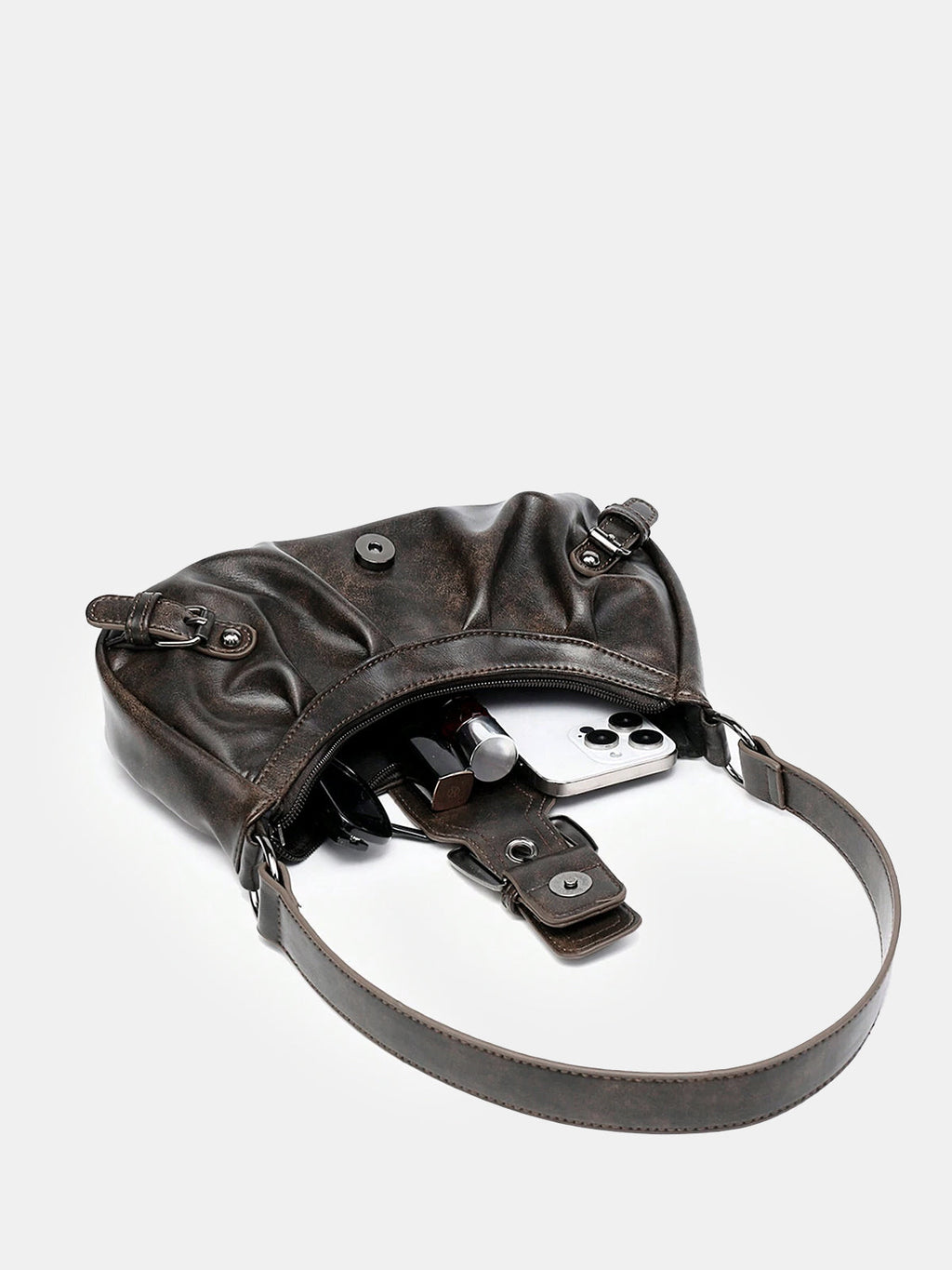 Vintage Hobo-Bag aus Kunstleder mit Schnallenakzenten