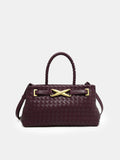 Woven Faux Leather Top Handle Bag