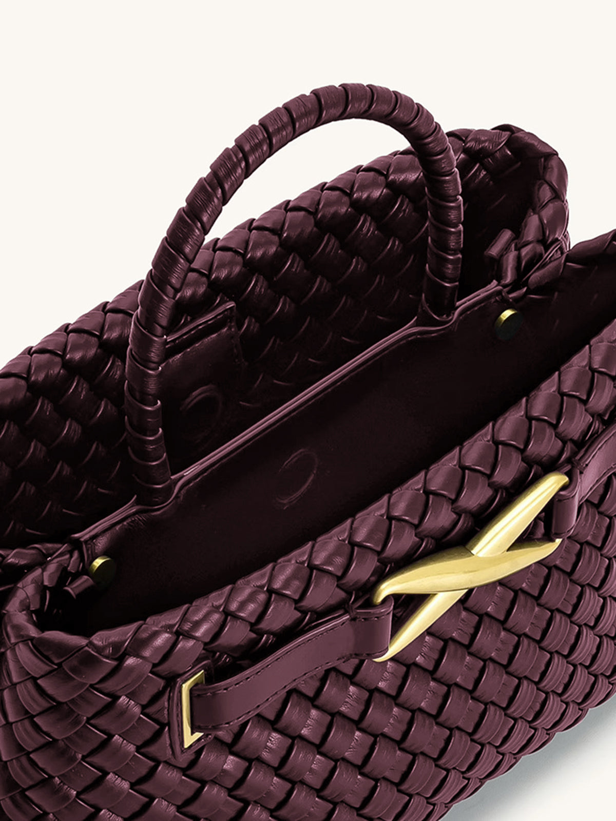 Woven Faux Leather Top Handle Bag