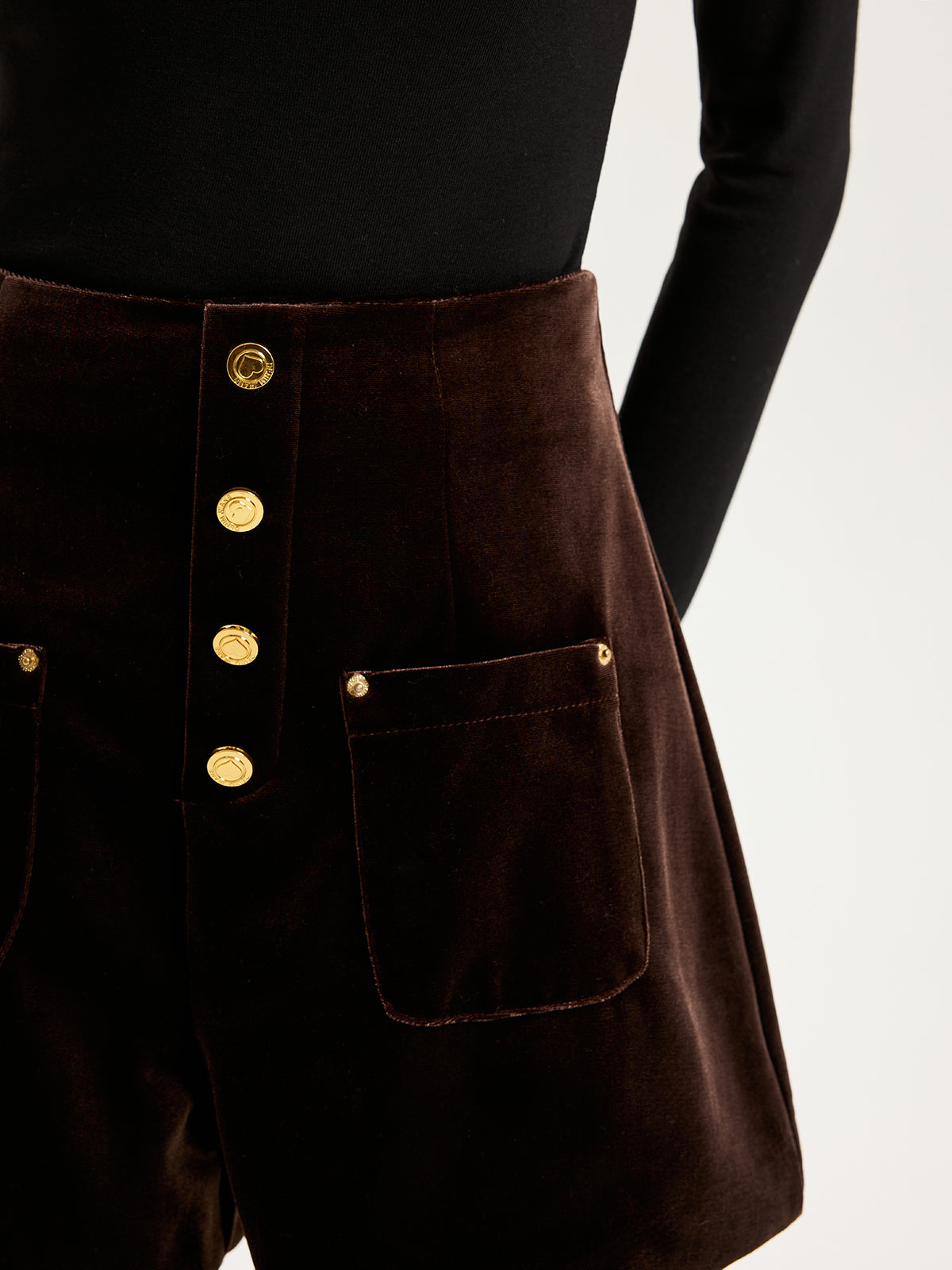 Velvet Mid-Waist Button-Front Shorts