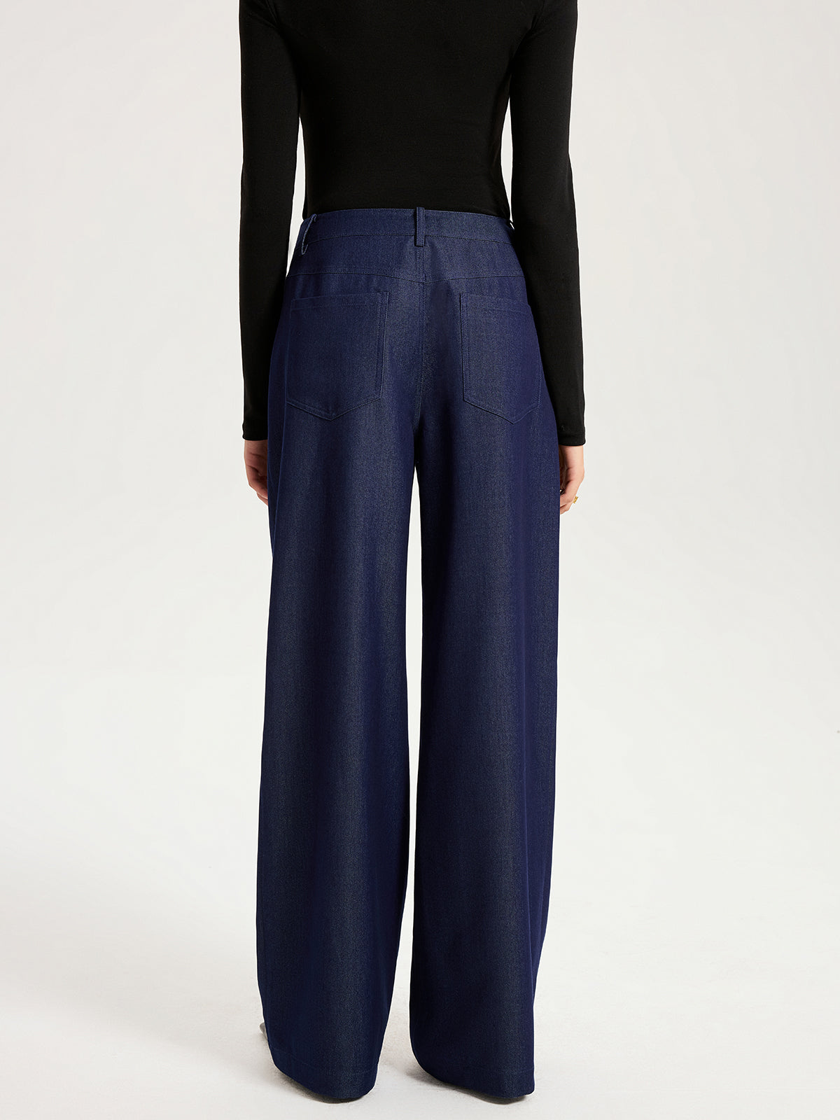 Pantalon large taille haute en faux denim