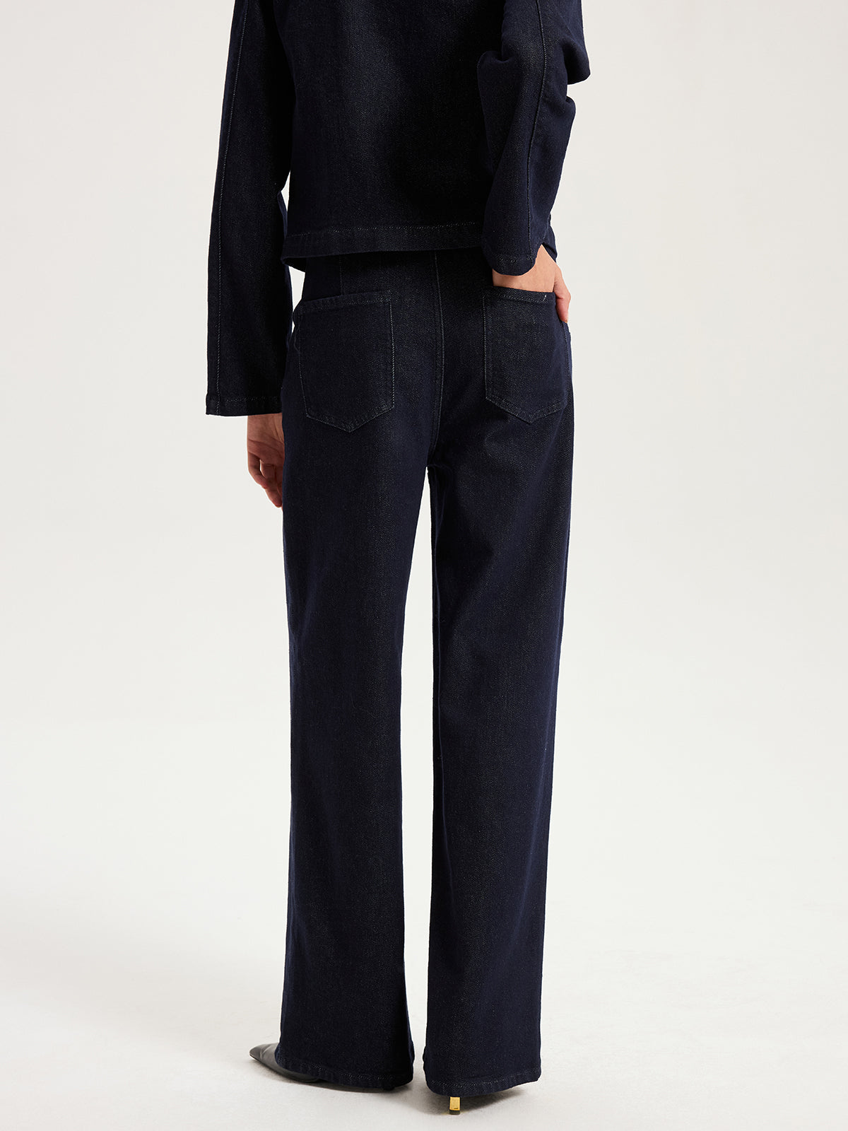 Metal Detail Denim Wide-Leg Jeans