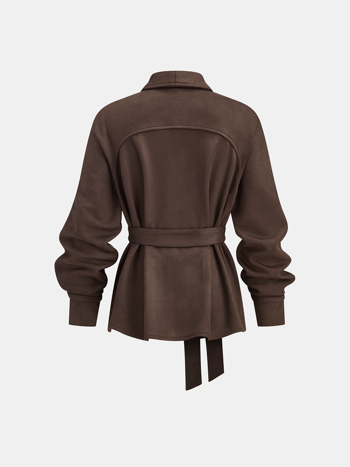 Suede Effect Belted Shawl Collar Jacket