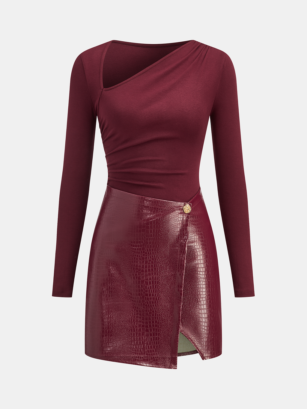 Mini-Strickkleid mit Kunstleder-Einsätzen