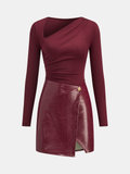 Mini-Strickkleid mit Kunstleder-Einsätzen