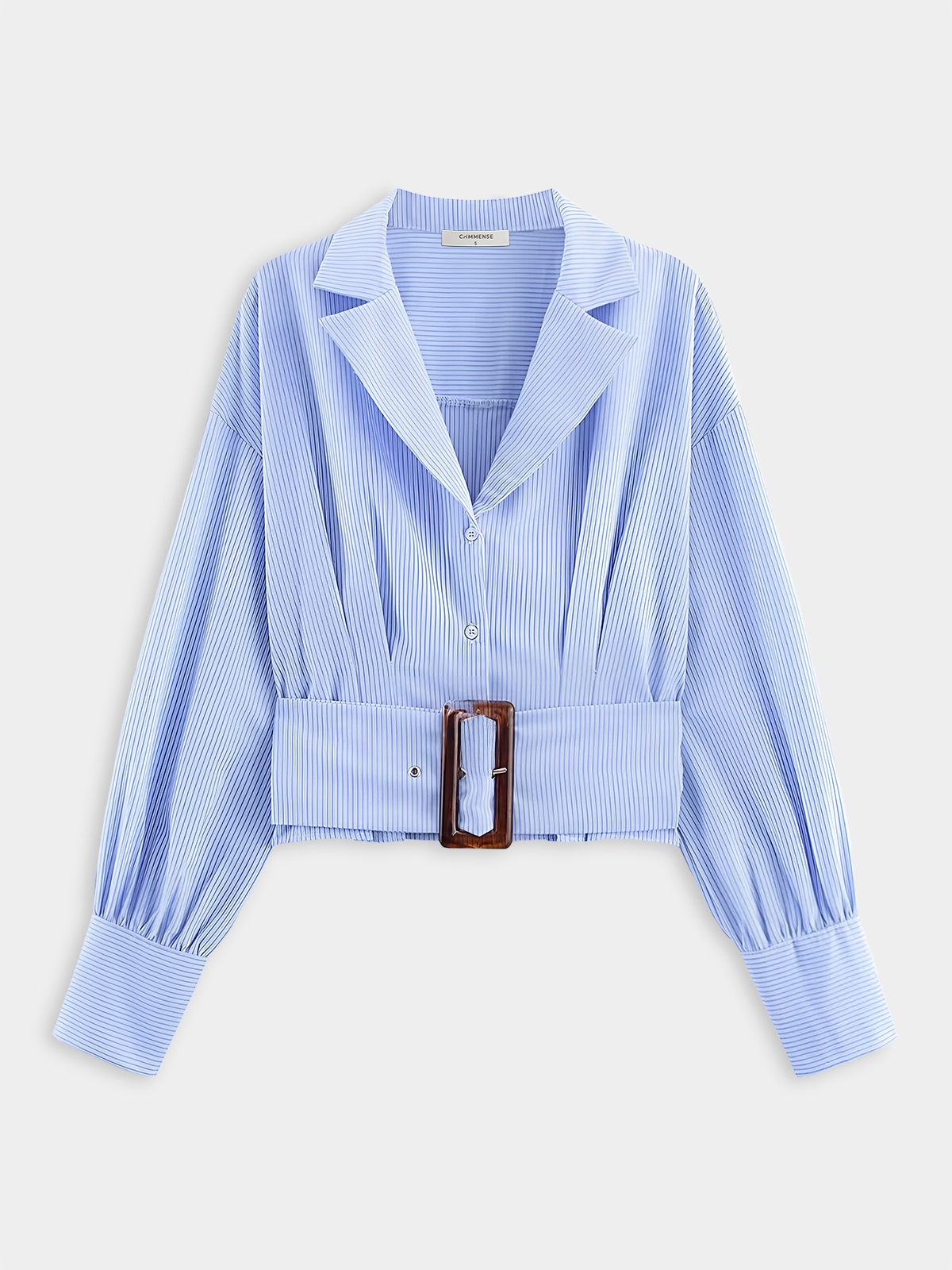 Lapel Collar Striped Belted Cropped Shirt