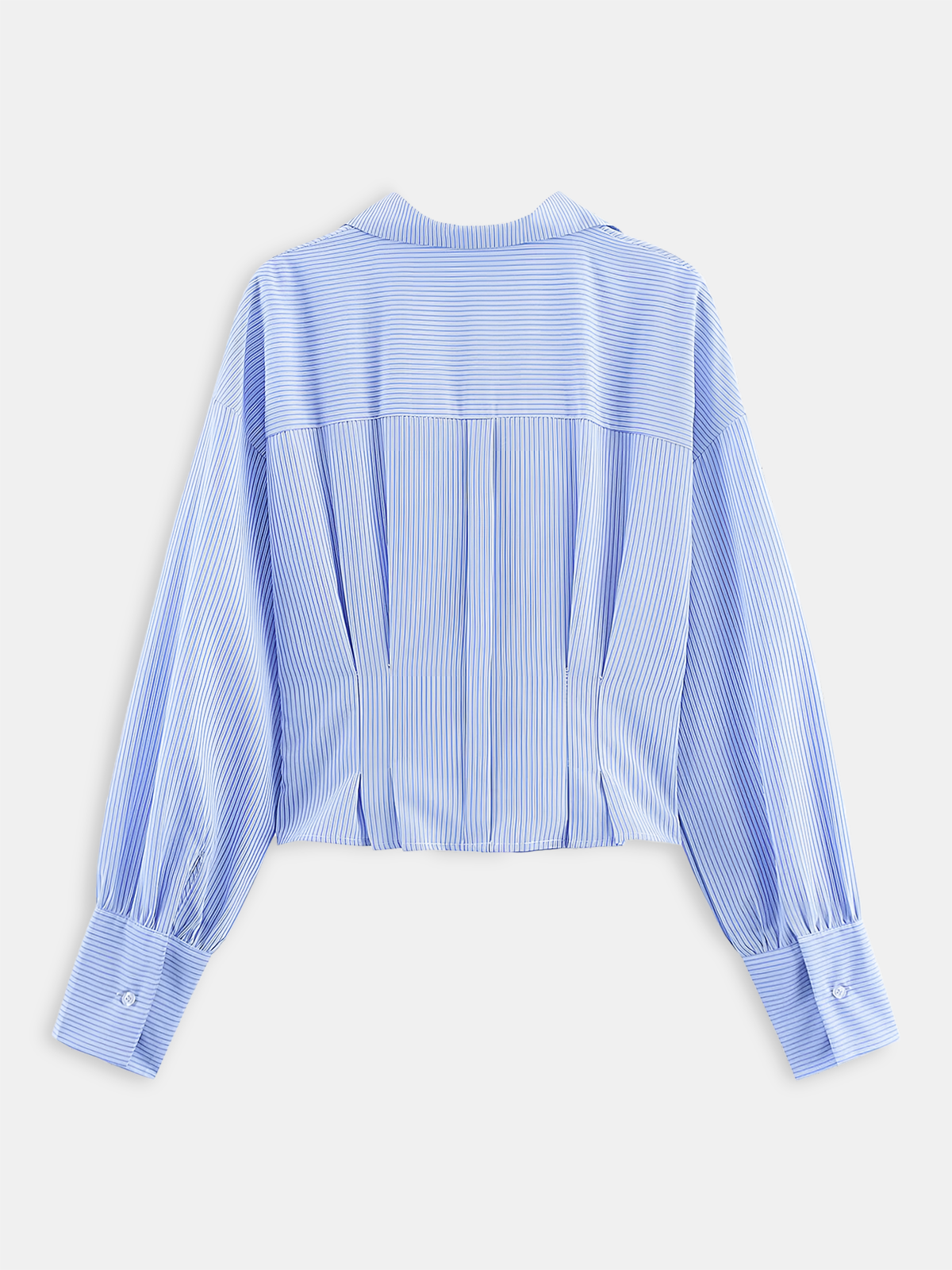 Lapel Collar Striped Belted Cropped Shirt