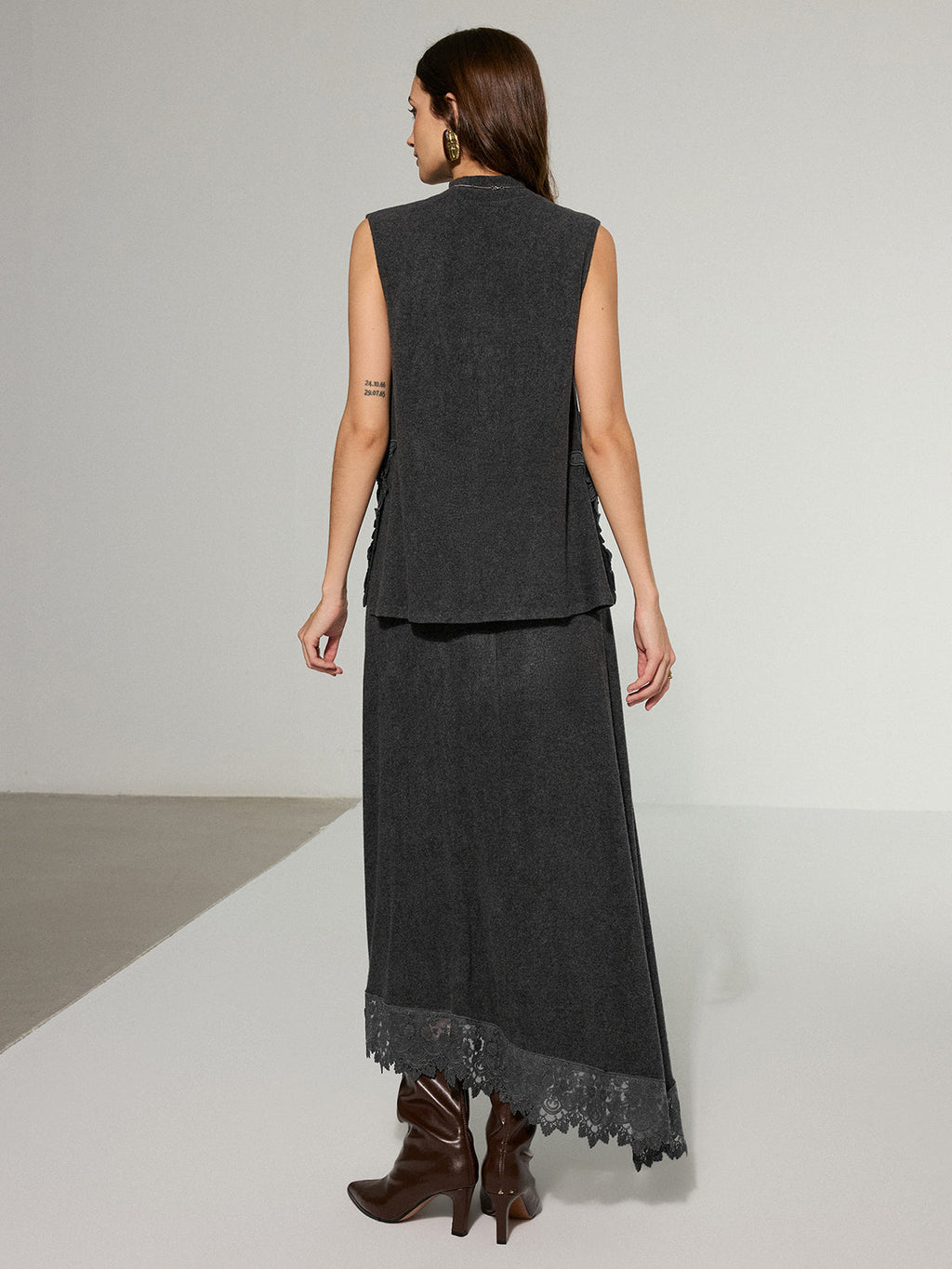 Lace Trim Sleeveless Top and Maxi Skirt Set