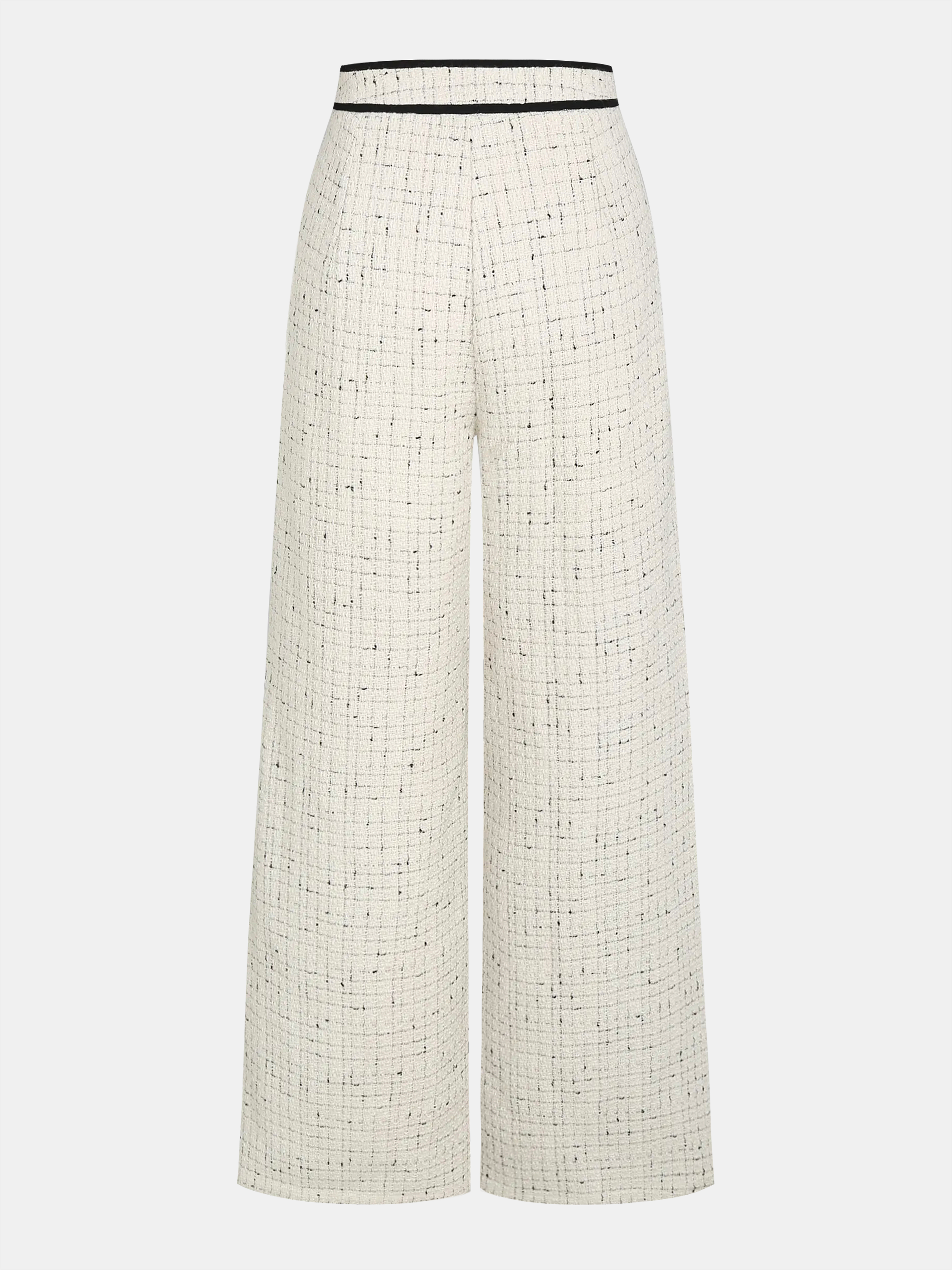 Contrast Waistband Tweed Wide-Leg Pants