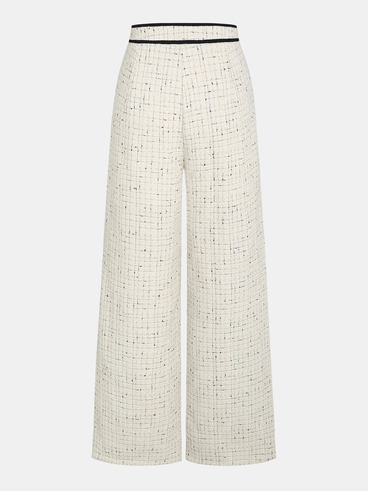Contrast Waistband Tweed Wide-Leg Pants