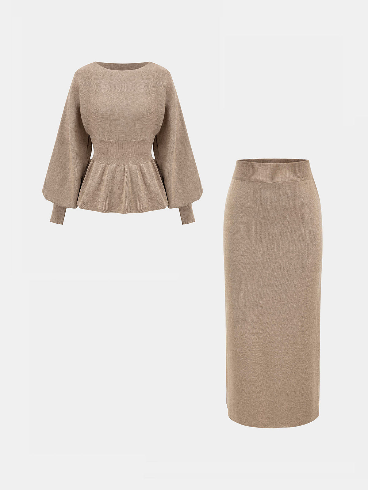 Knitted Peplum Top and Midi Skirt Set