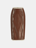 Contrast Piping Faux Leather Midi Skirt
