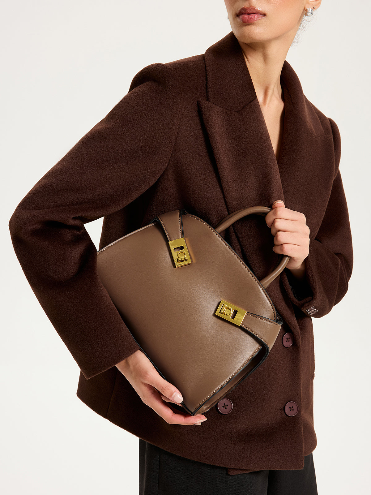 PU Leather Shell Top-Handle Bag