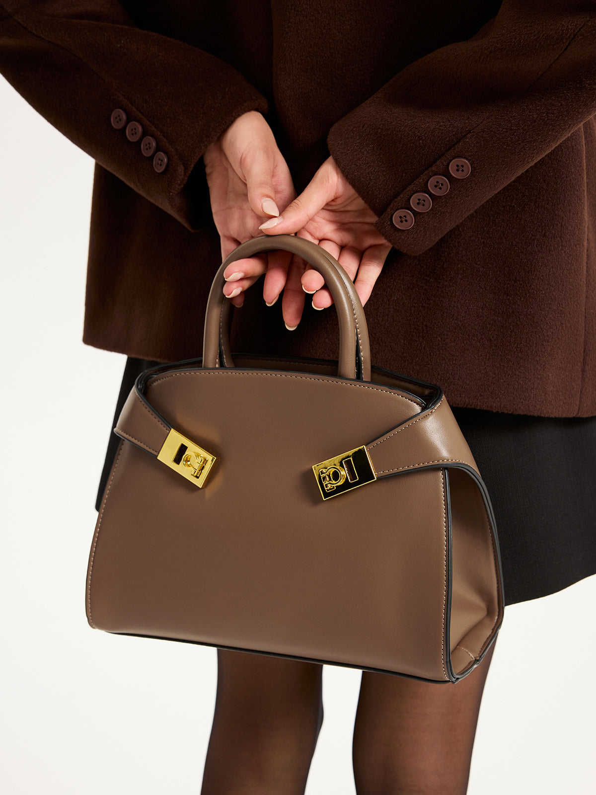 PU Leather Shell Top-Handle Bag