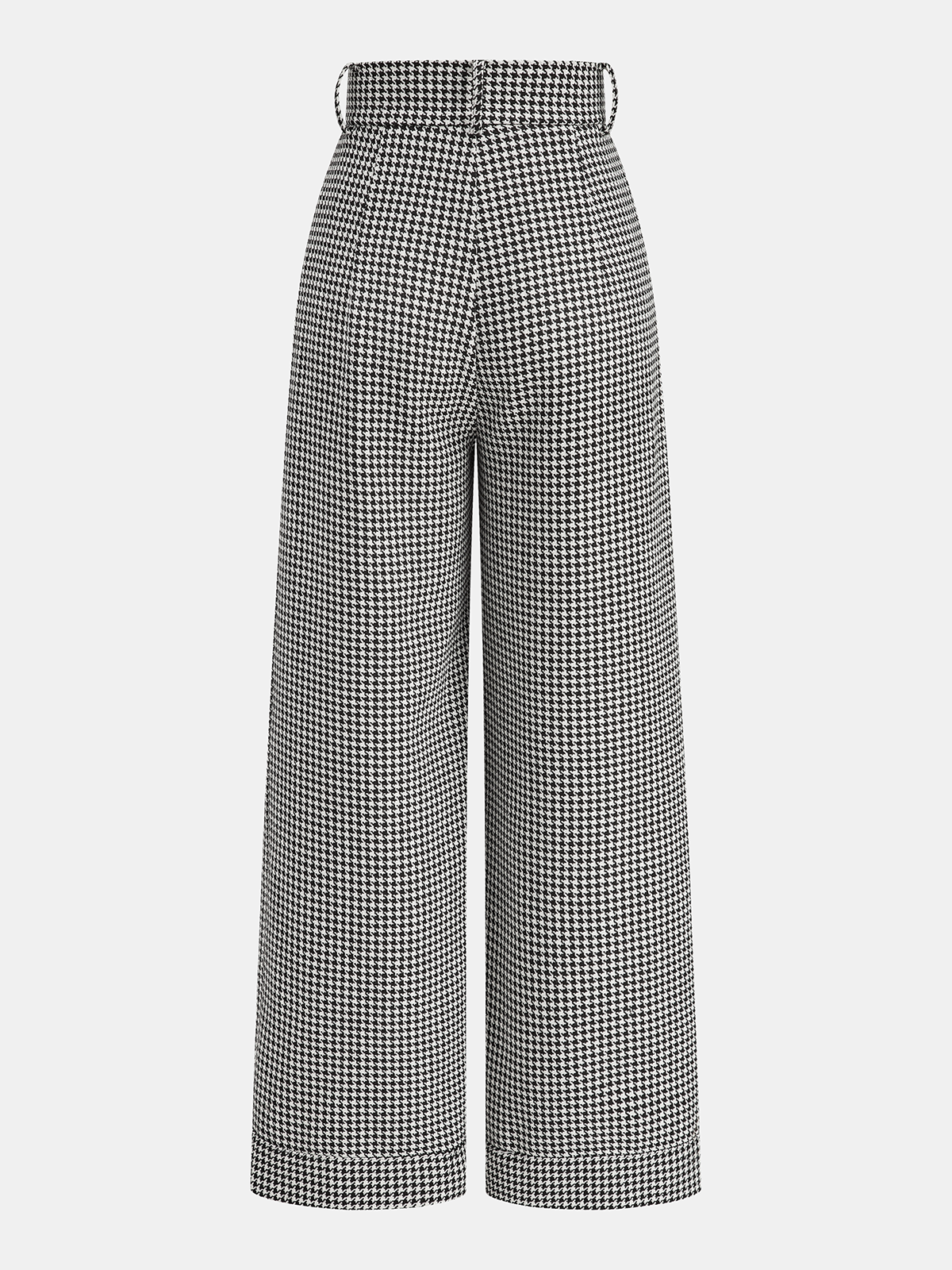 Hahnentrittfaltenhose mit weitem Bein und Knöpfen