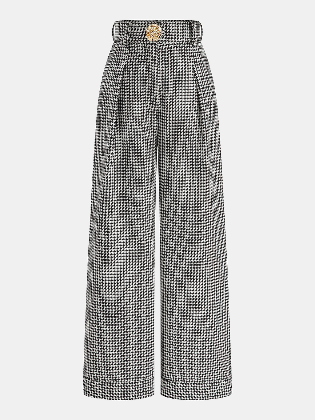 Hahnentrittfaltenhose mit weitem Bein und Knöpfen