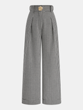 Hahnentrittfaltenhose mit weitem Bein und Knöpfen