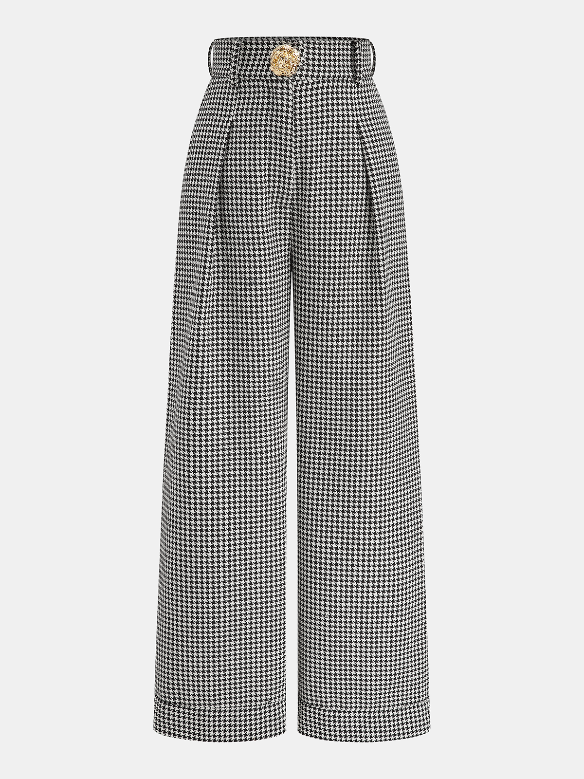 Hahnentrittfaltenhose mit weitem Bein und Knöpfen