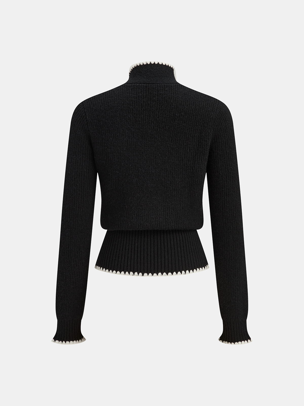 Rollkragenpullover mit Schleifenkrawatte und Kontrastnähten