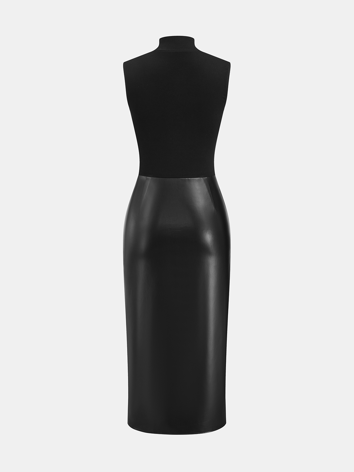 Ärmelloses Kleid mit Stehkragen und Kunstleder-Einsätzen