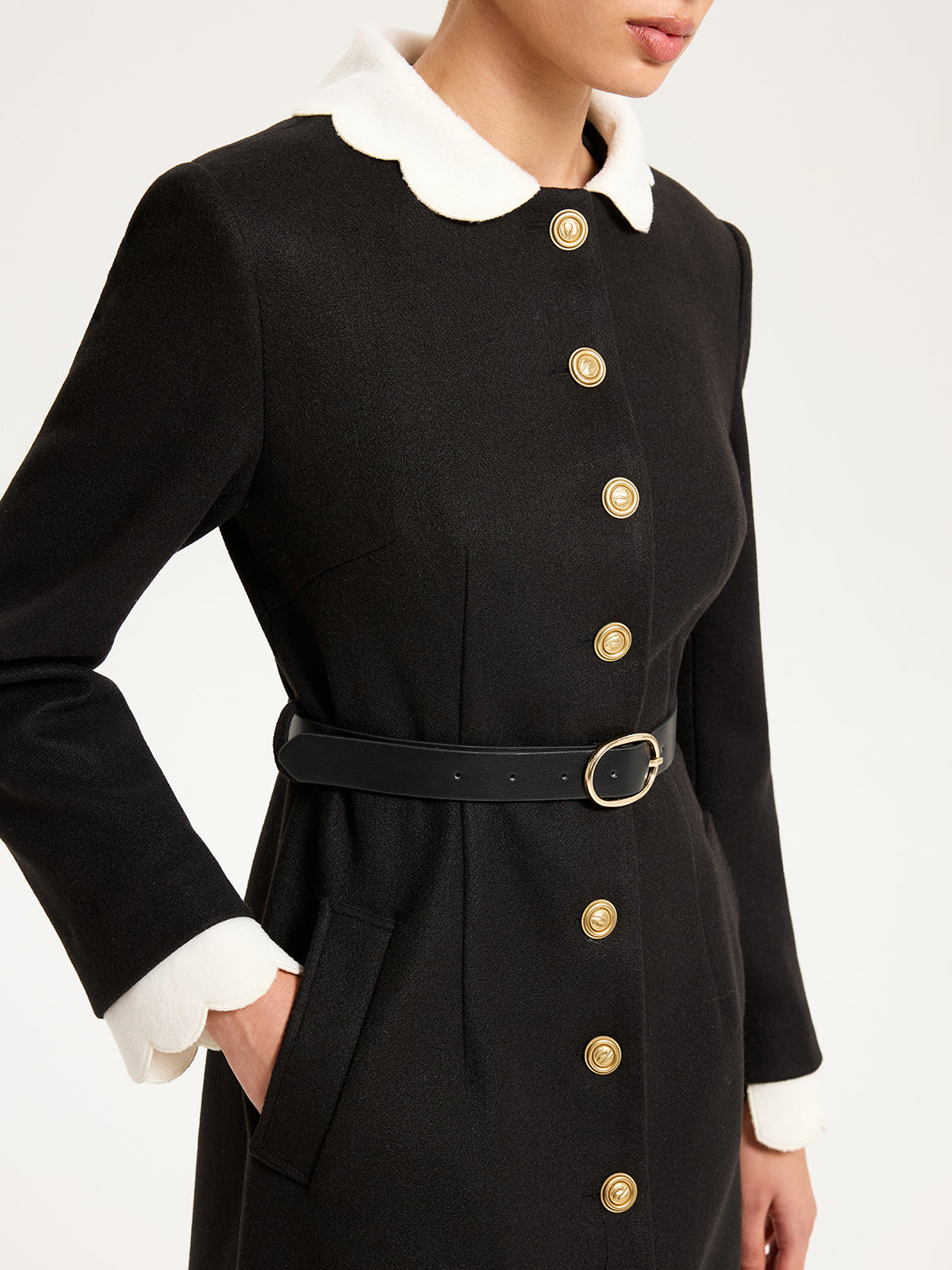 Contrast Collar Metal Button Longline Coat