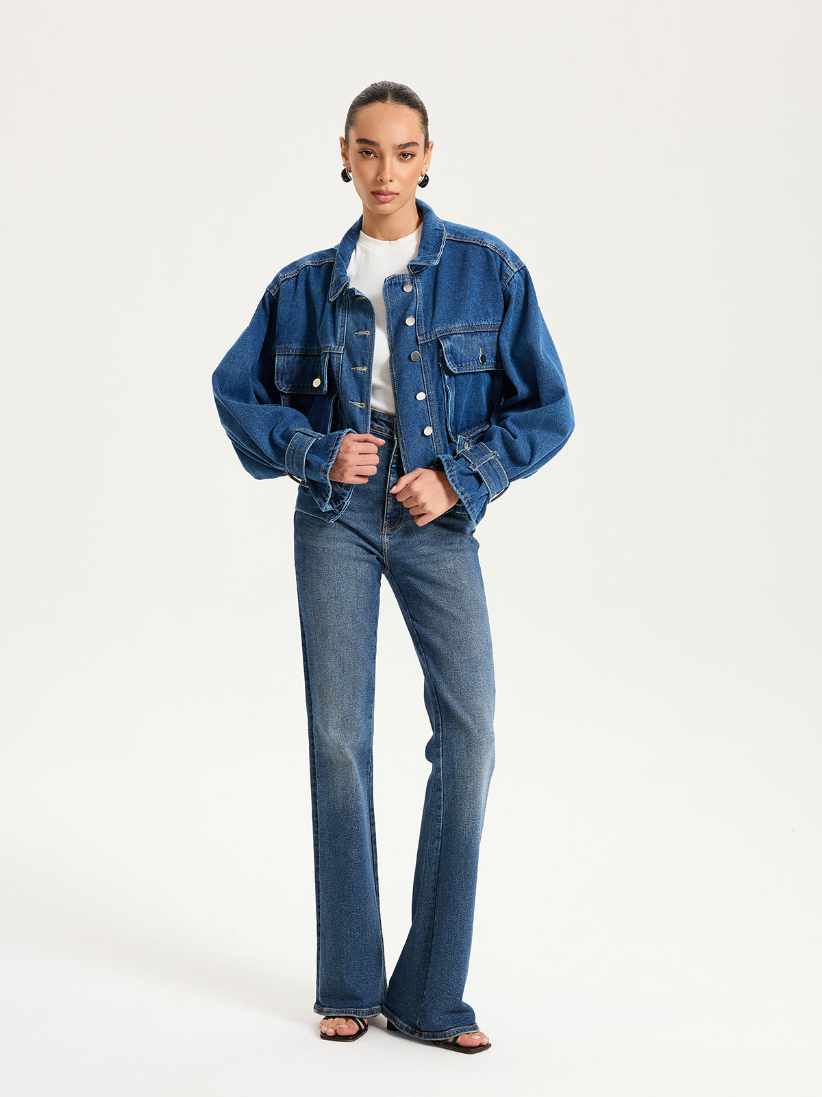 Collared Denim Cropped Jacket