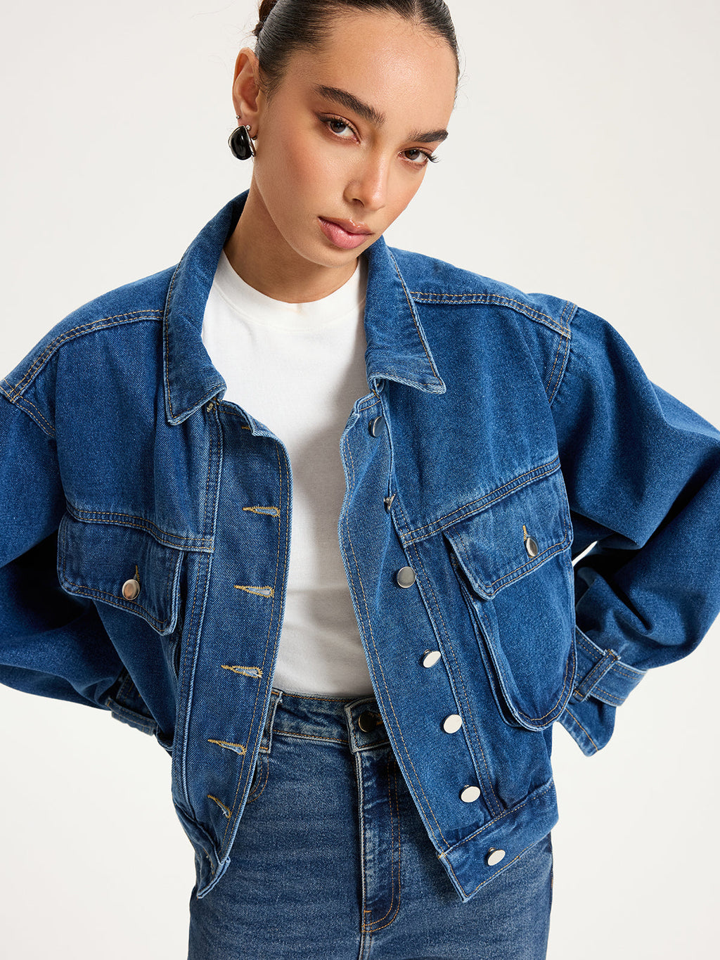 Veste courte en jean à col