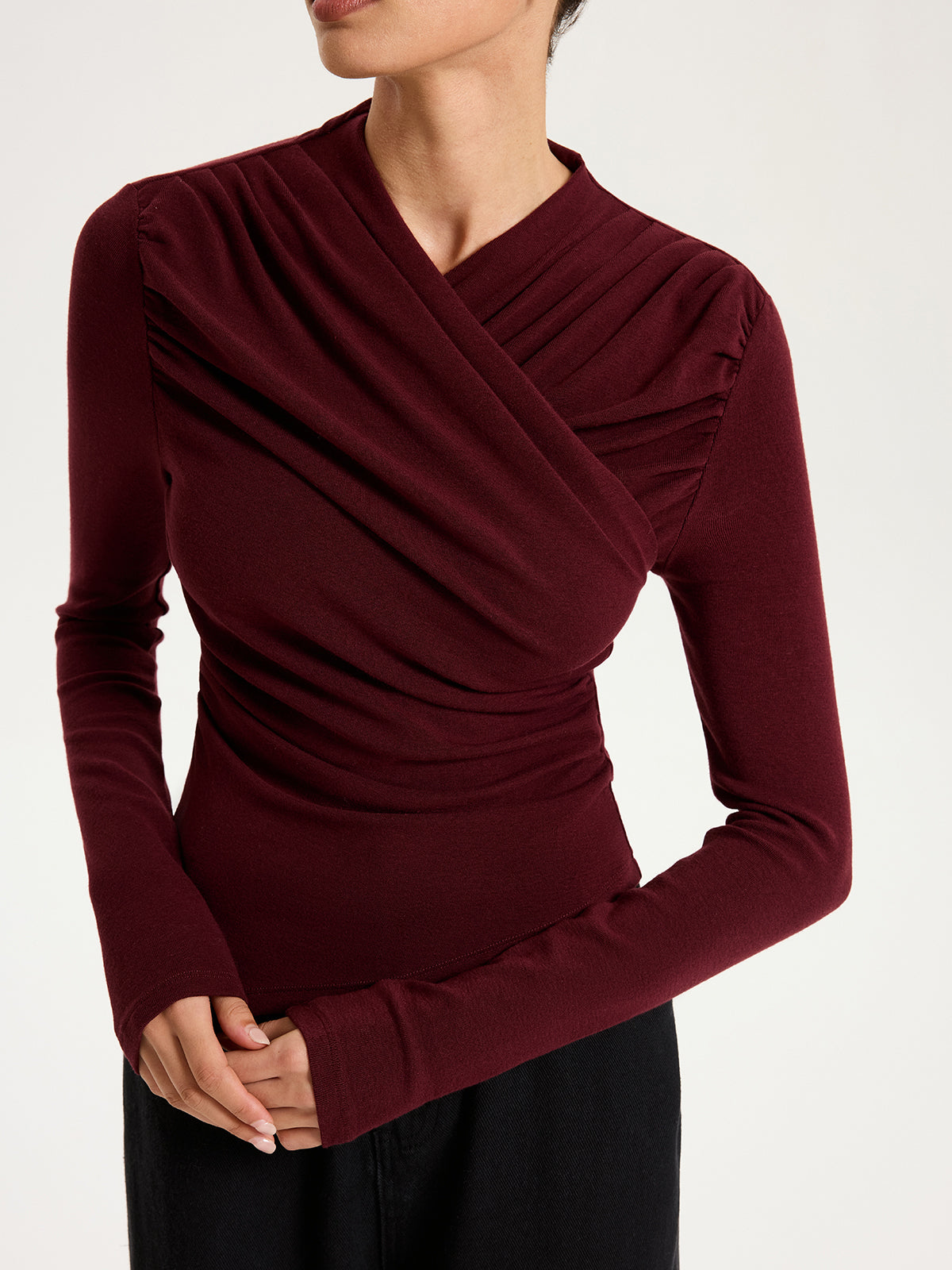 Cross Ruched Long Sleeve Top