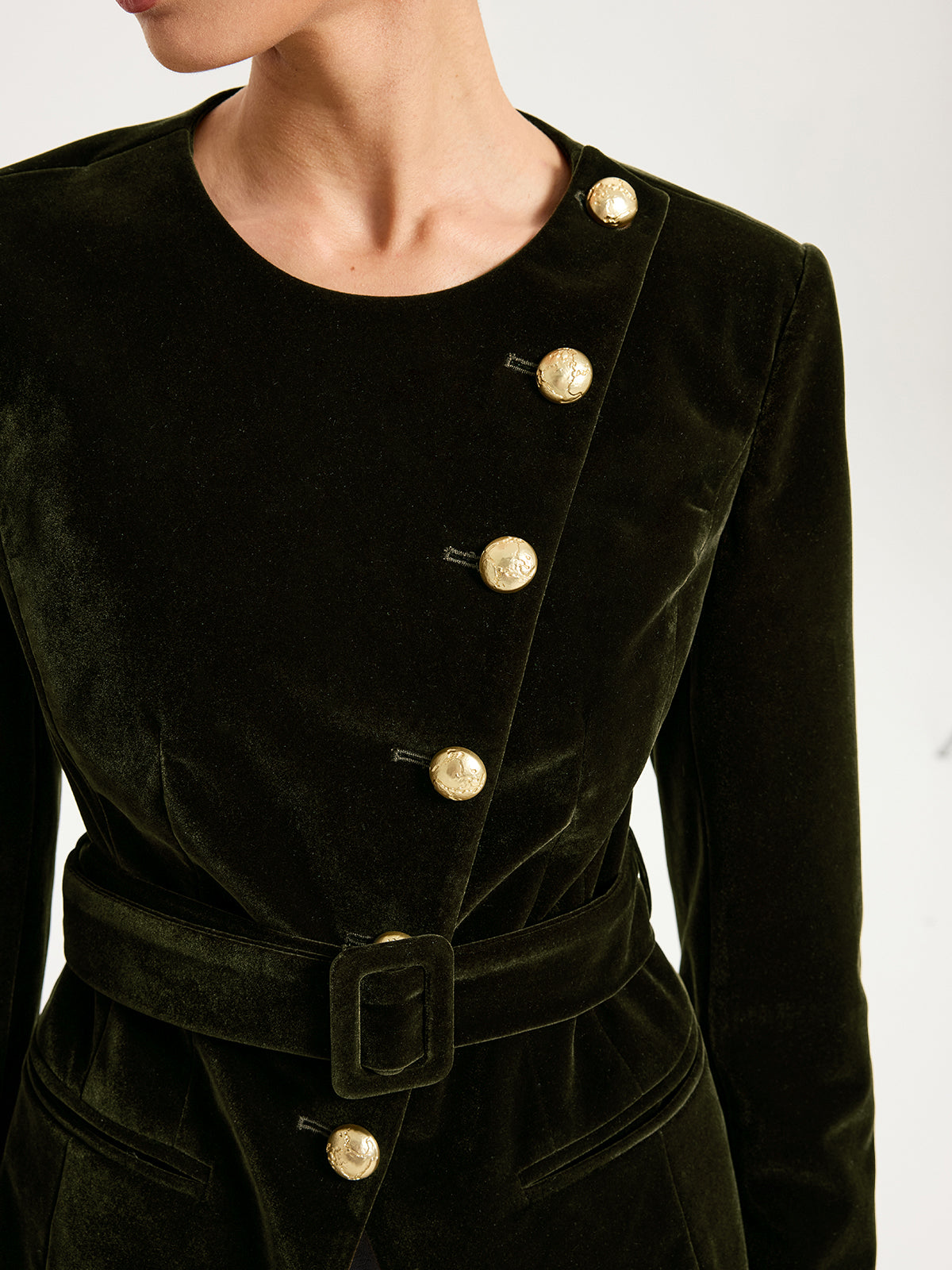 Velvet Button-Front Asymmetric Blazer