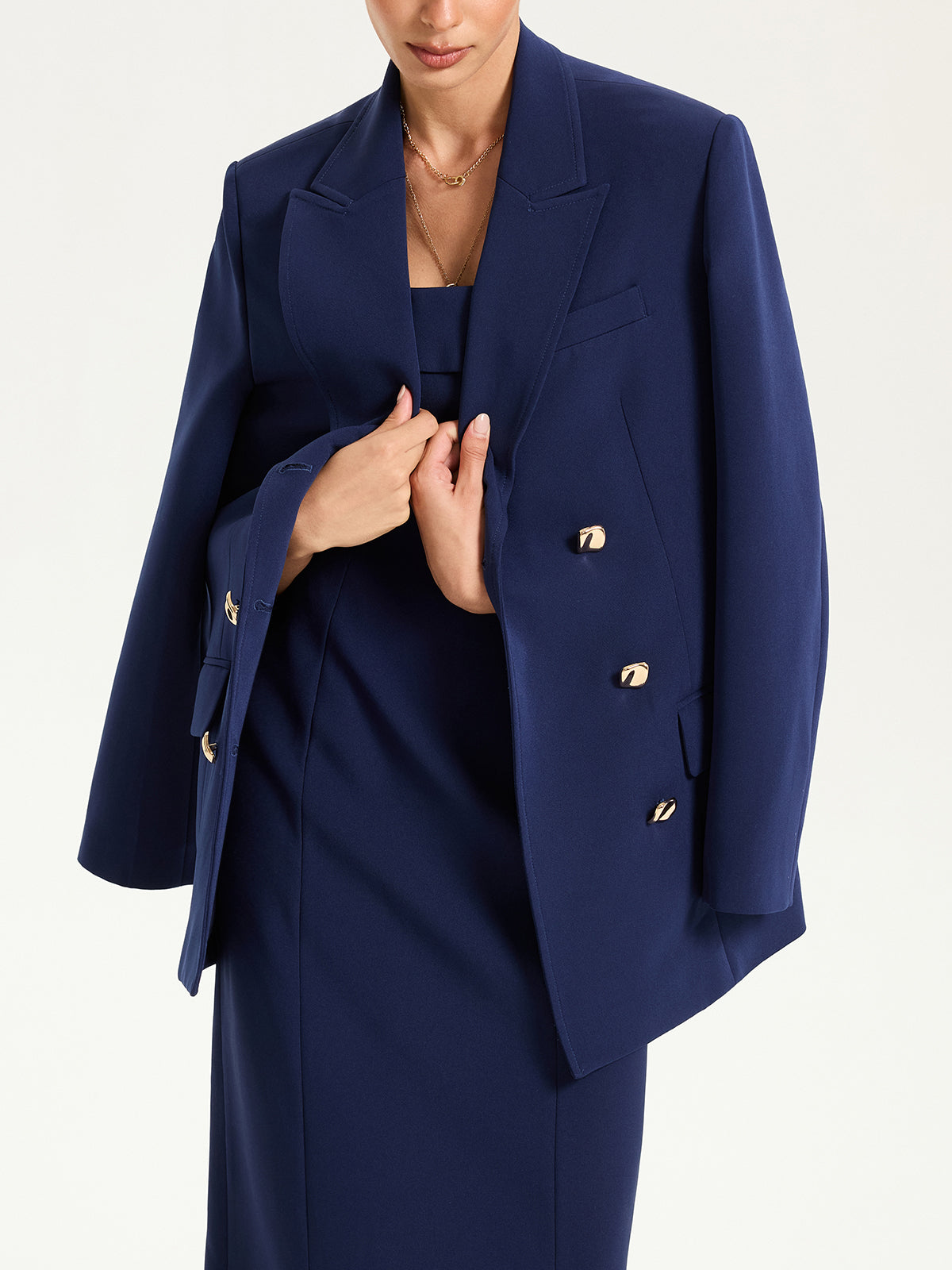 Metal Double-Breasted Oversized Blazer