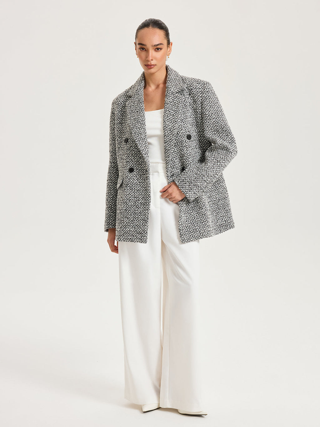 Zweireihiger Blazer aus Woll-Tweed-Mischung