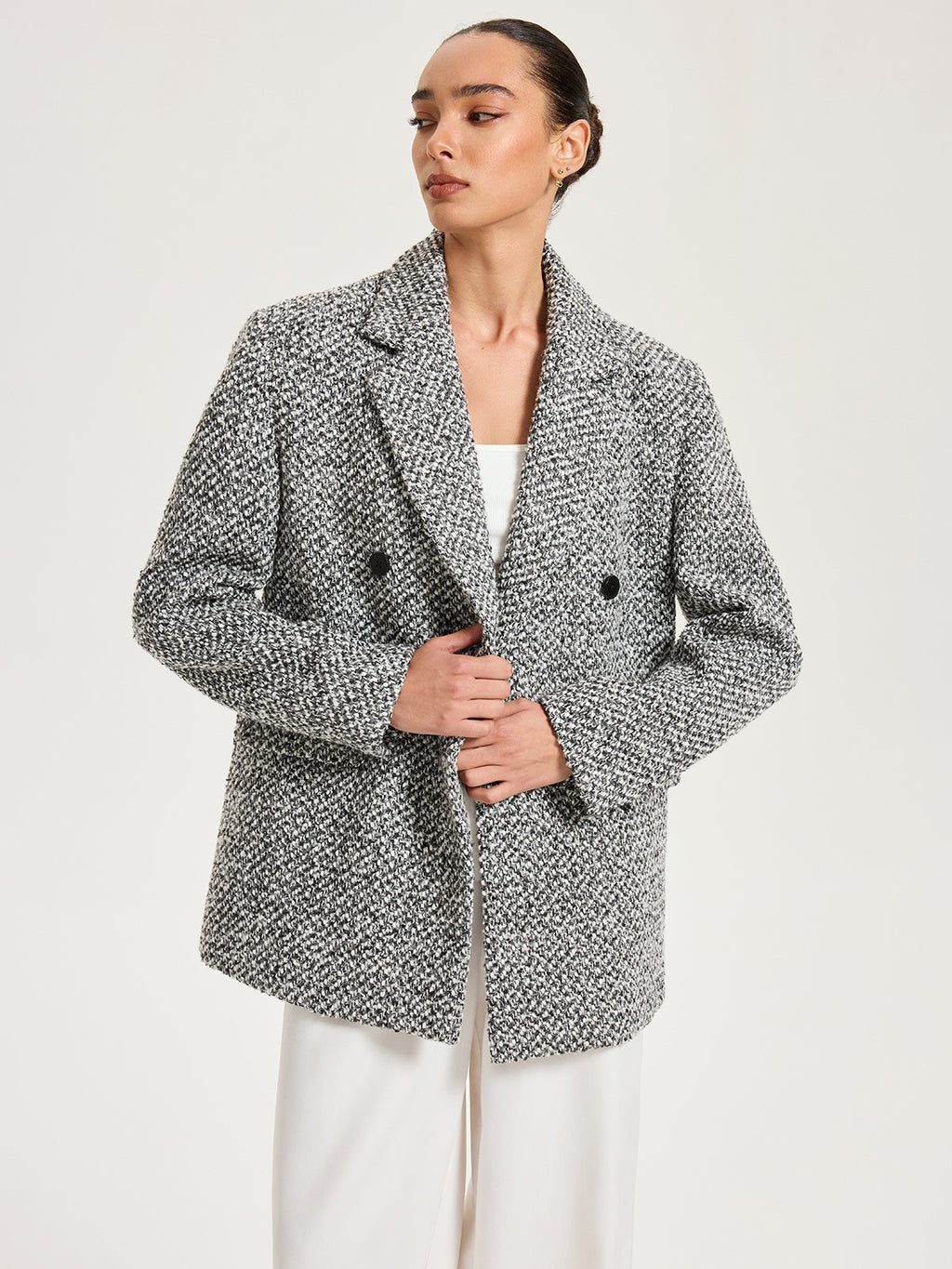 Zweireihiger Blazer aus Woll-Tweed-Mischung