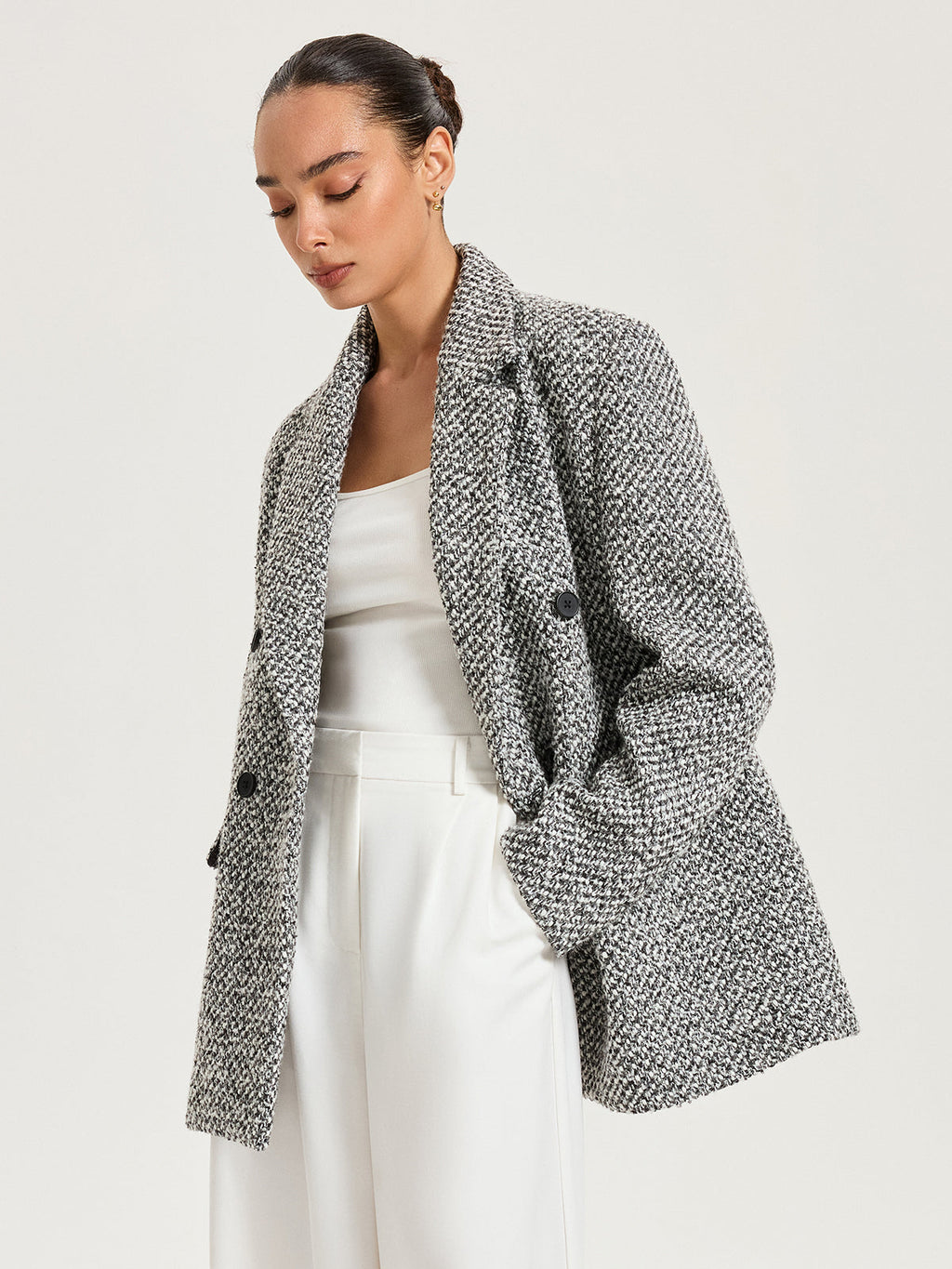 Zweireihiger Blazer aus Woll-Tweed-Mischung