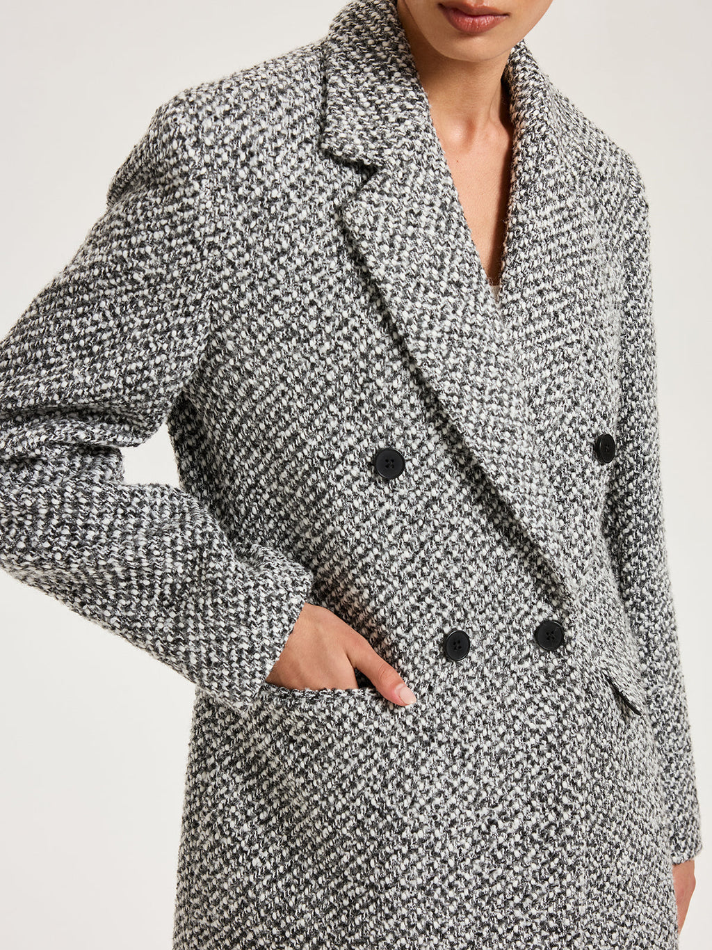 Zweireihiger Blazer aus Woll-Tweed-Mischung
