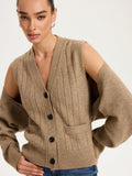 Zweiteiliges Set mit V-Ausschnitt Weste und Strickjacke