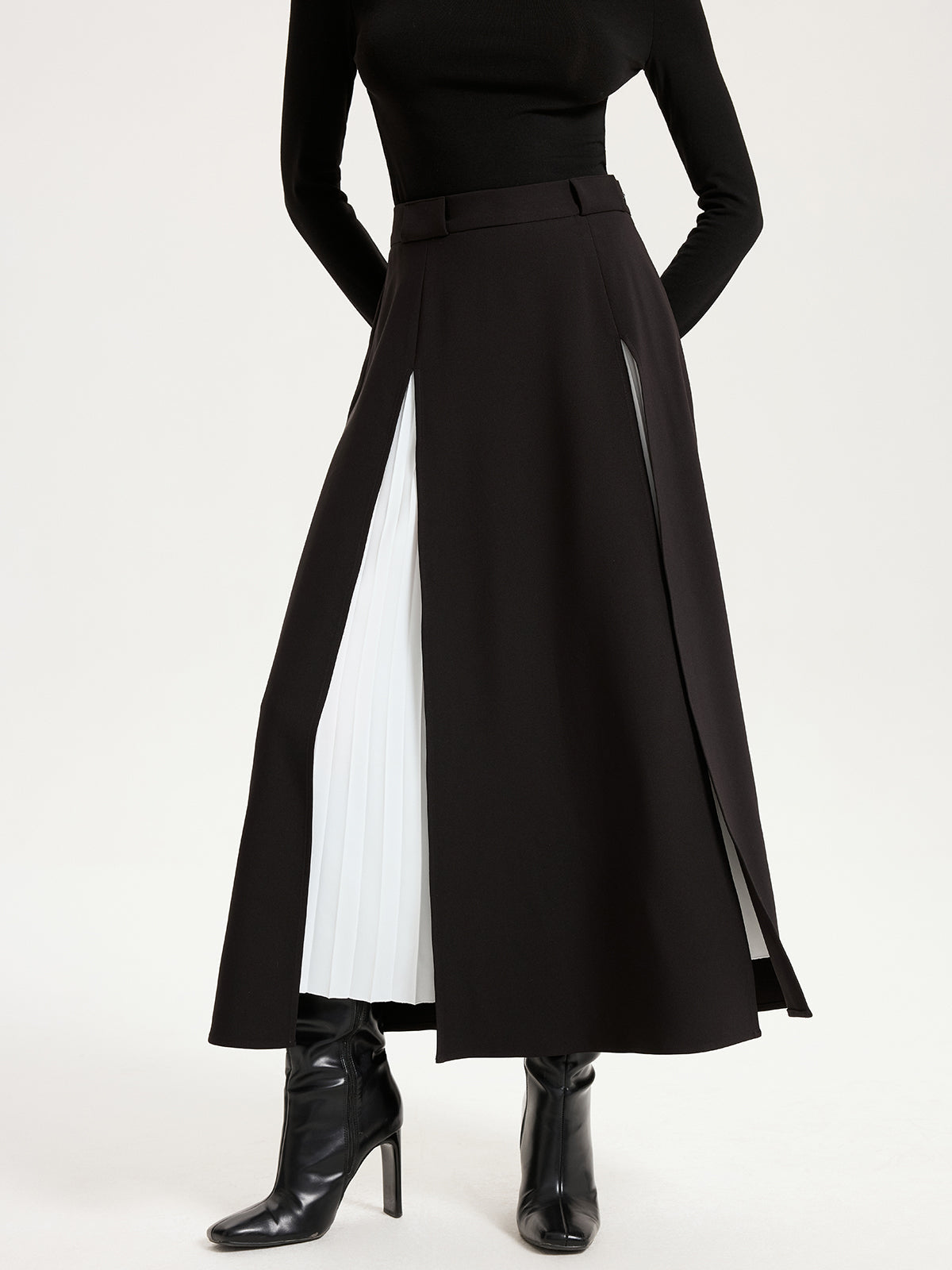 Contrast Pleated Maxi Skirts