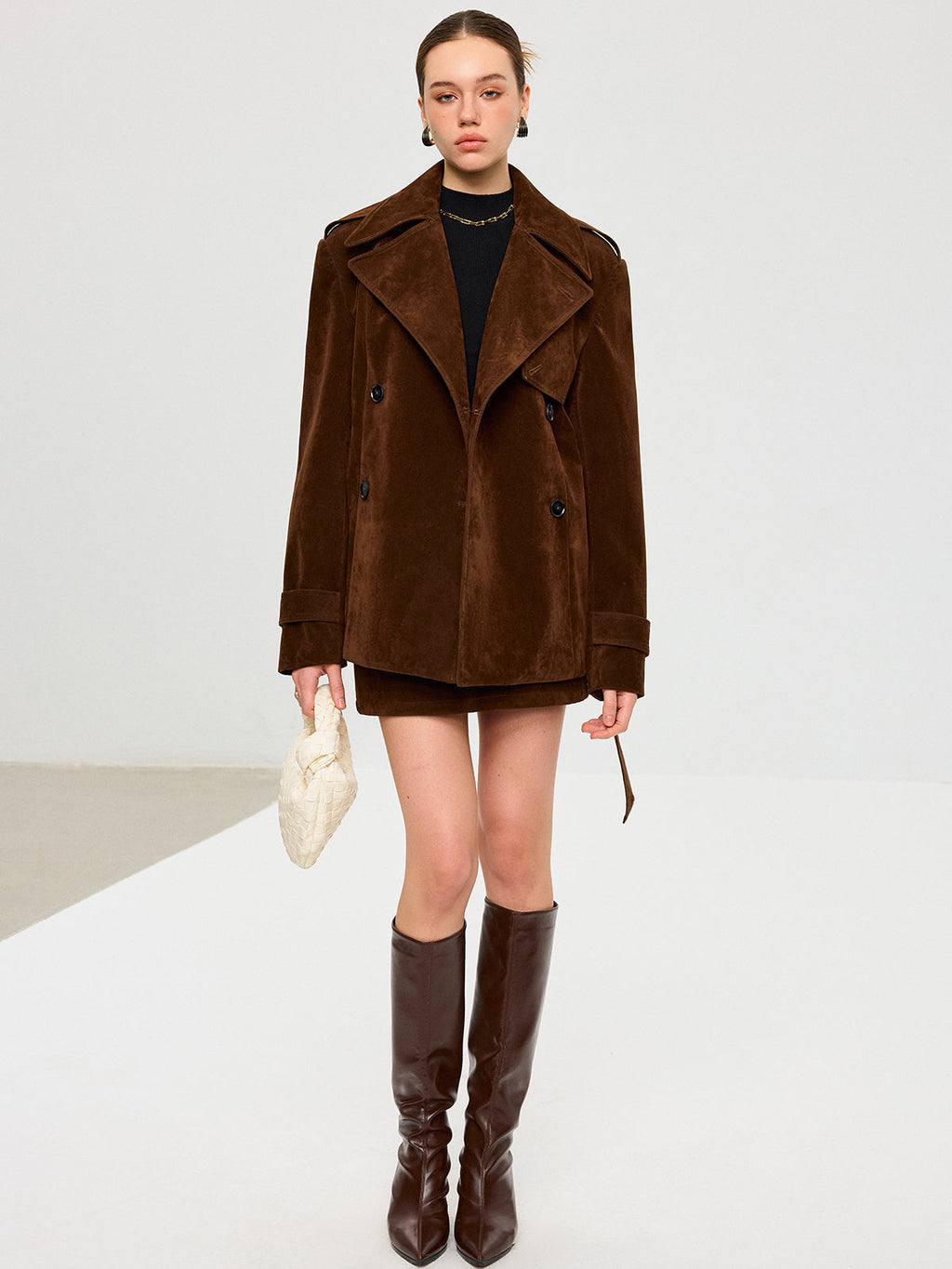 Trench-coat effet suédine ceinturé