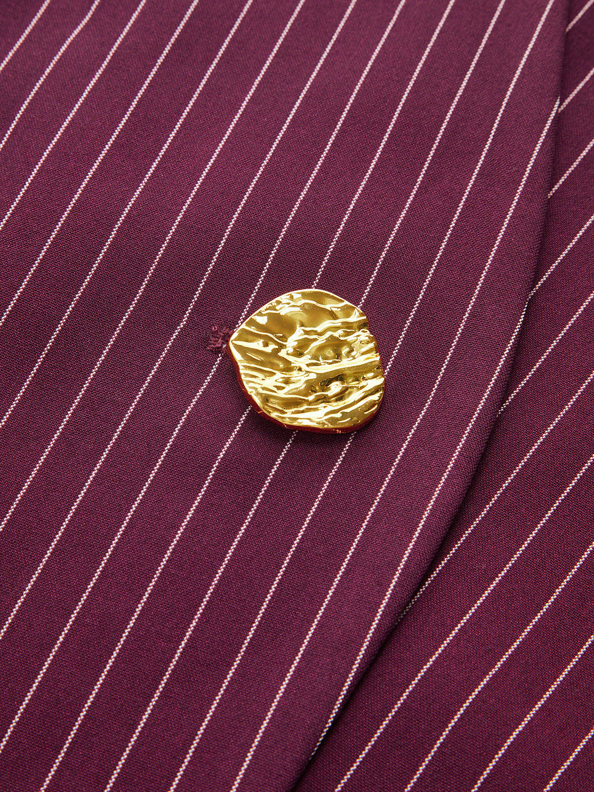 Striped V-Neck Blouse with Metal Button