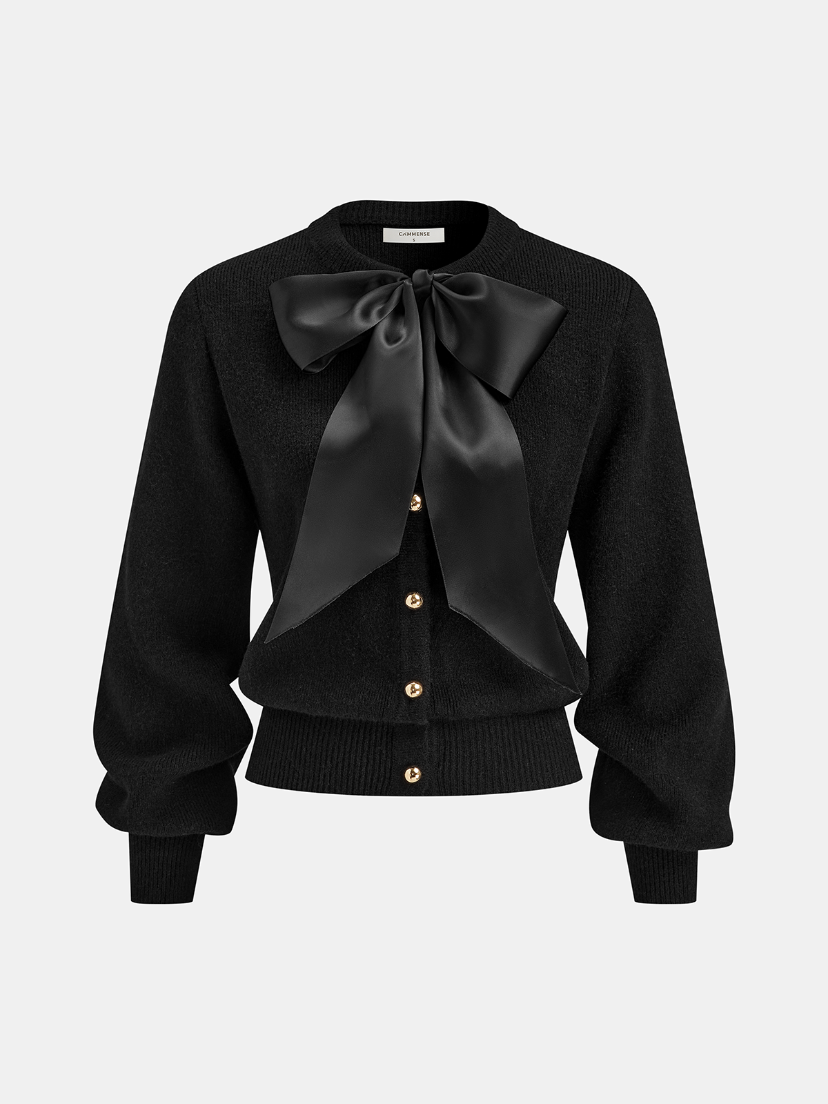 Bow Detail Metal Button Knit Cardigan