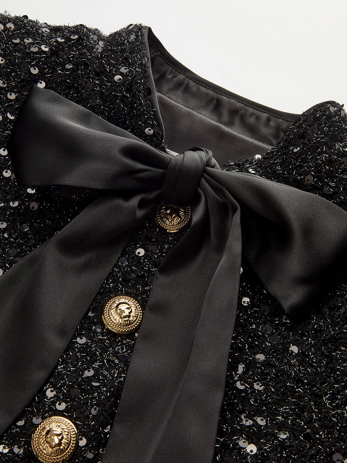 Bow Detail Sequined Tweed Cropped Jacket