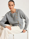 Asymmetrischer Strickcardigan aus Wollmix mit Metallknöpfen