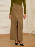 Jupe longue fendue effet daim