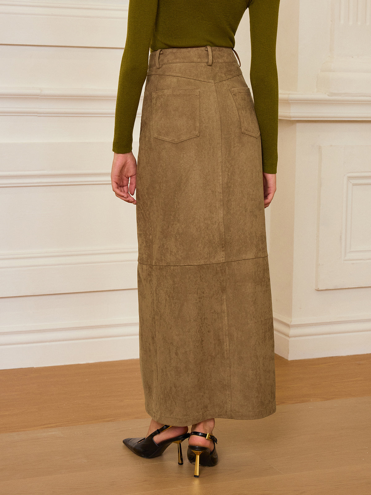 Maxirock in Wildlederoptik mit Schlitz vorne 