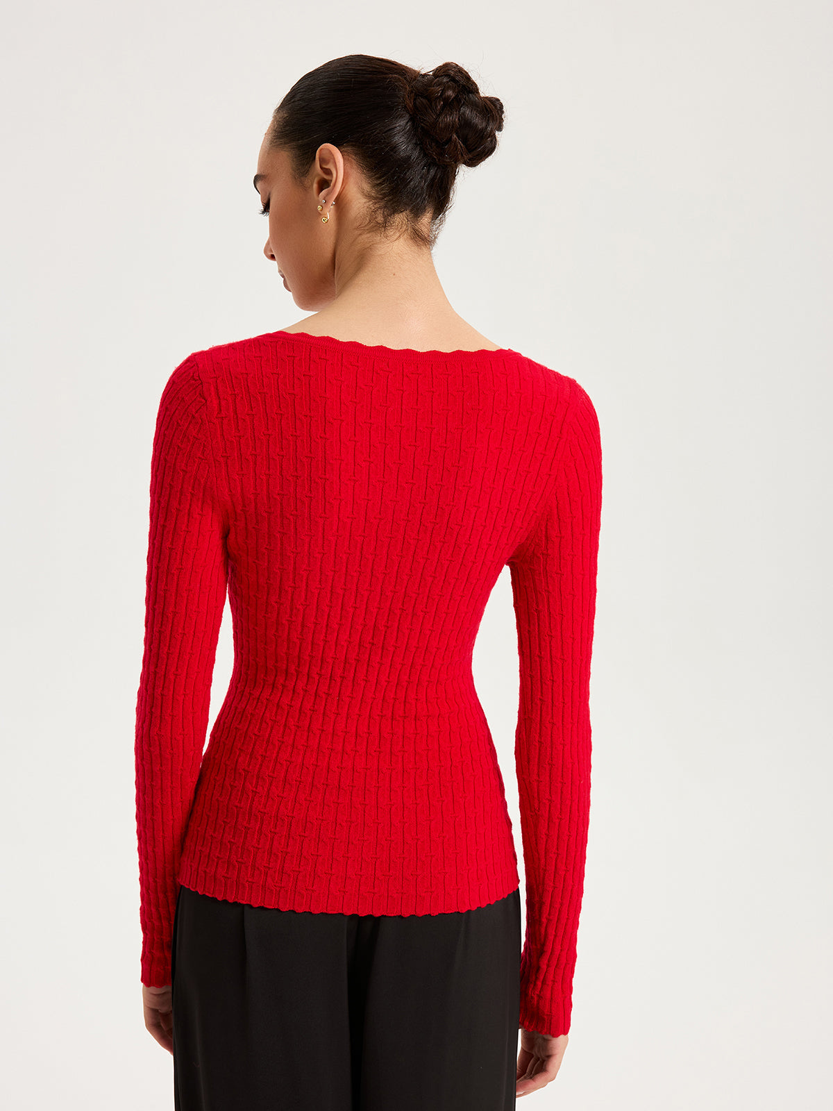 Wool-Blend Cable-Knit Metal Button Cardigan