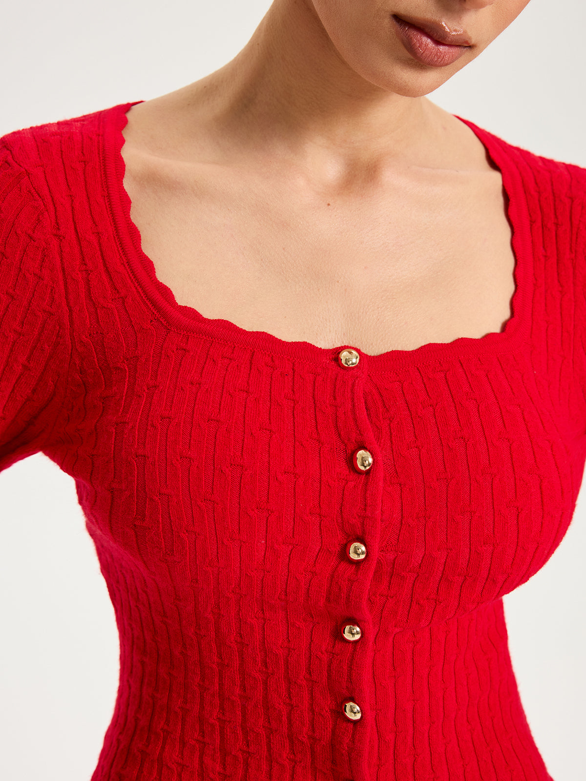 Wool-Blend Cable-Knit Metal Button Cardigan