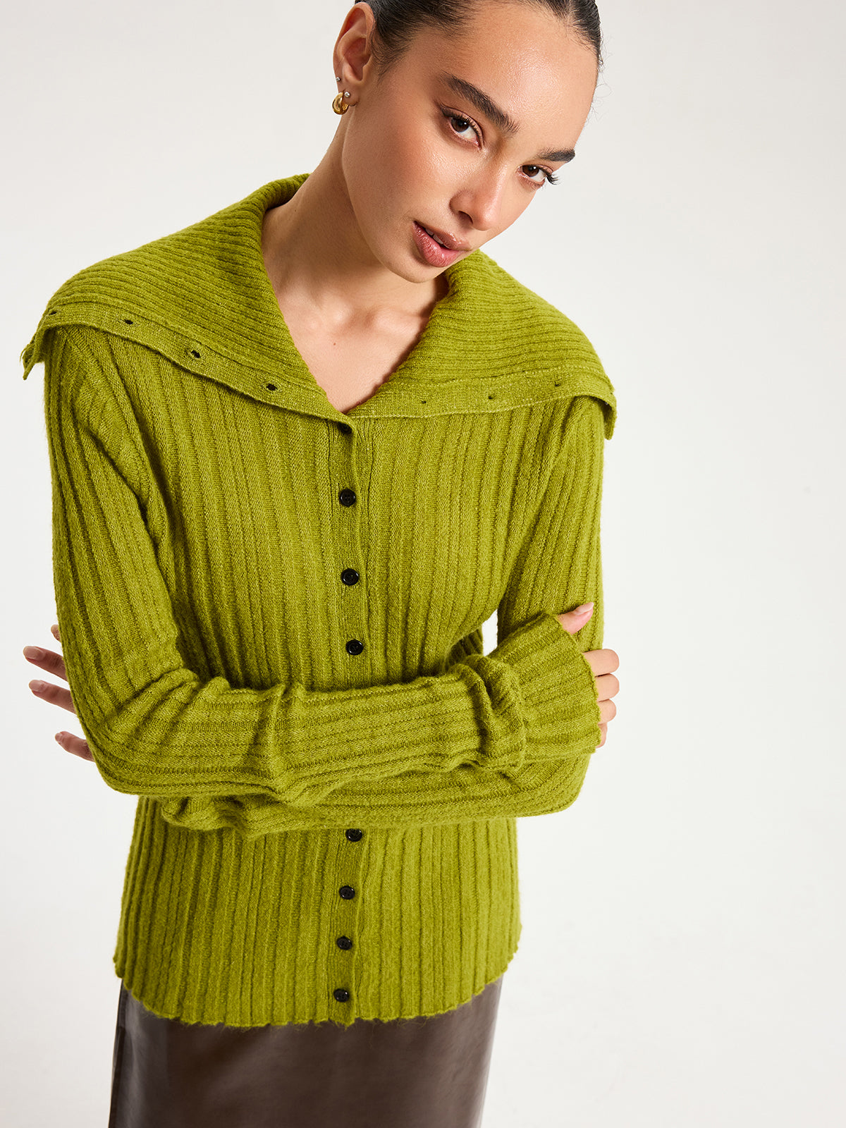Shawl Collar Wool-Blend Ribbed Cardigan