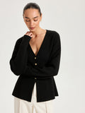Cardigan en maille mélangée de laine à col en V et boutons