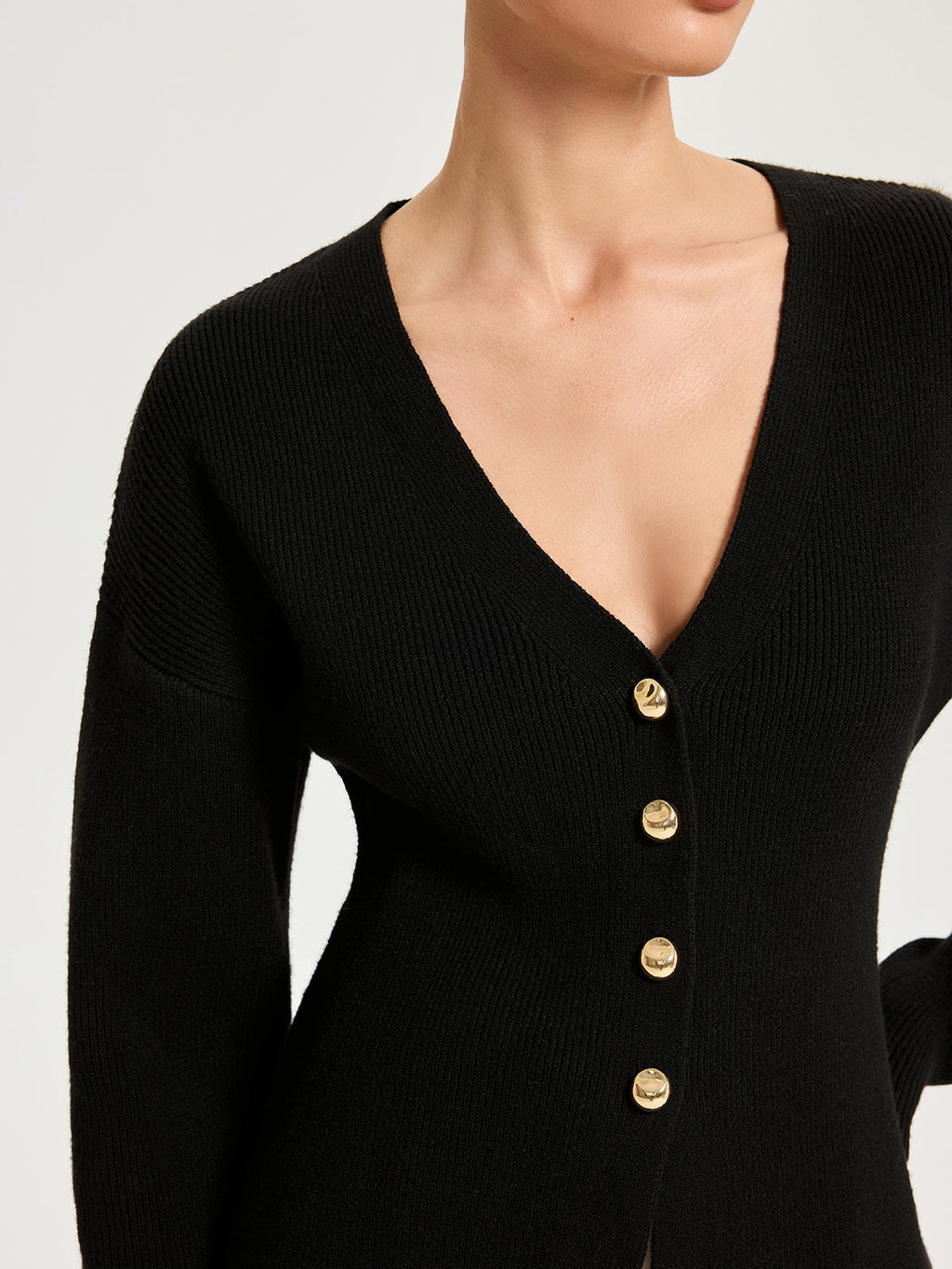 Cardigan en maille mélangée de laine à col en V et boutons