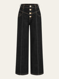 Mid-Waist Wide-Leg Button Front Jeans